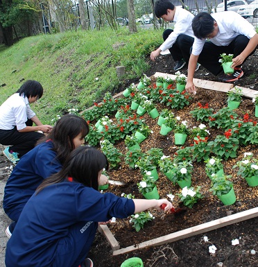 7月27日　軽井沢中学校で「G7」の花文字作製の画像1