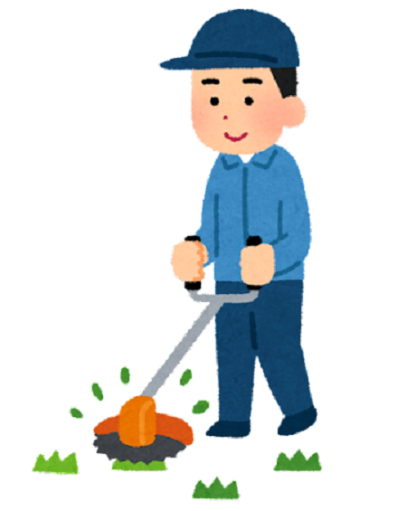 電動式刈払機を使用している画像