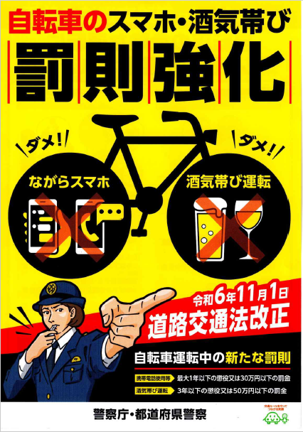 自転車のながら運転、酒気帯び運転の厳罰化チラシの画像1