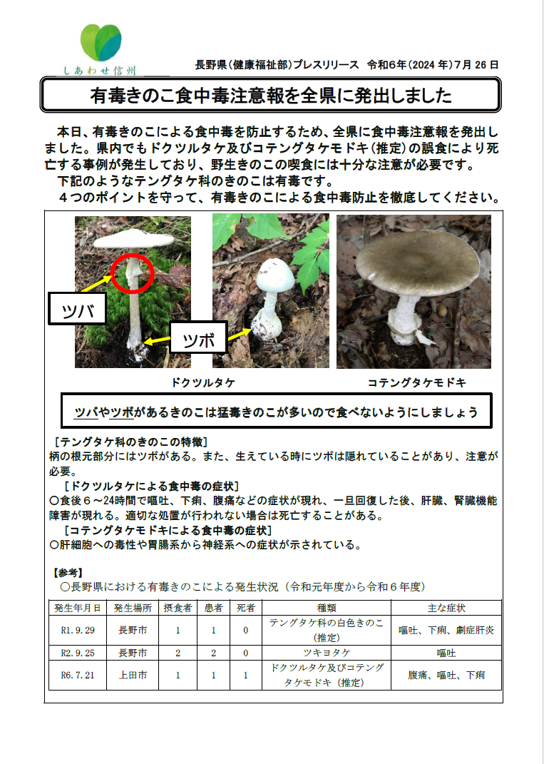 有毒きのこ食中毒注意報に関する画像