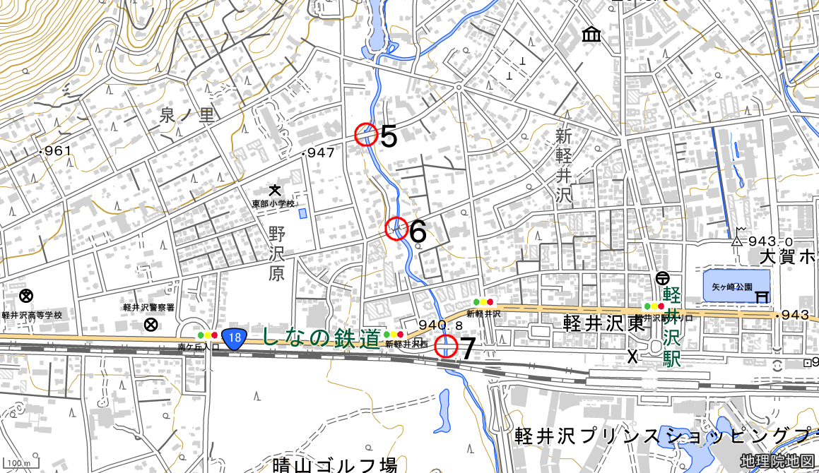 水難危険箇所5から7の場所の地図