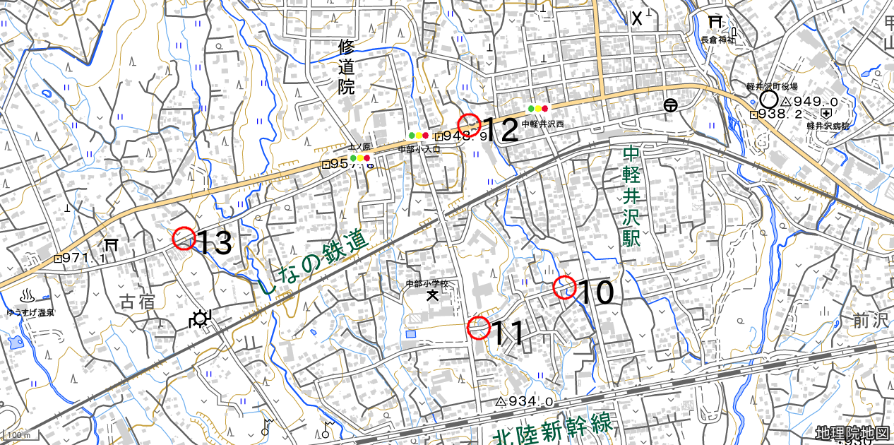 水難危険箇所10から13の場所の地図