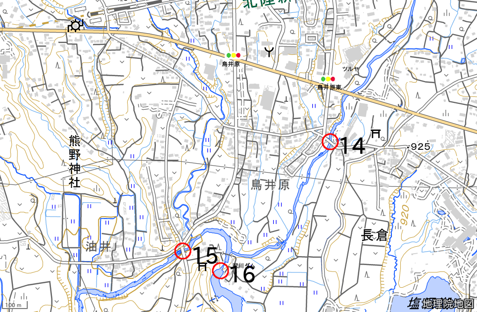 水難危険箇所14から16の場所の地図