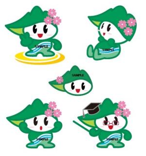 ルイザちゃんイラスト（右上：横顔　左上：原画　真中：顔　右下：インテリ風　左下：びっくり顔）