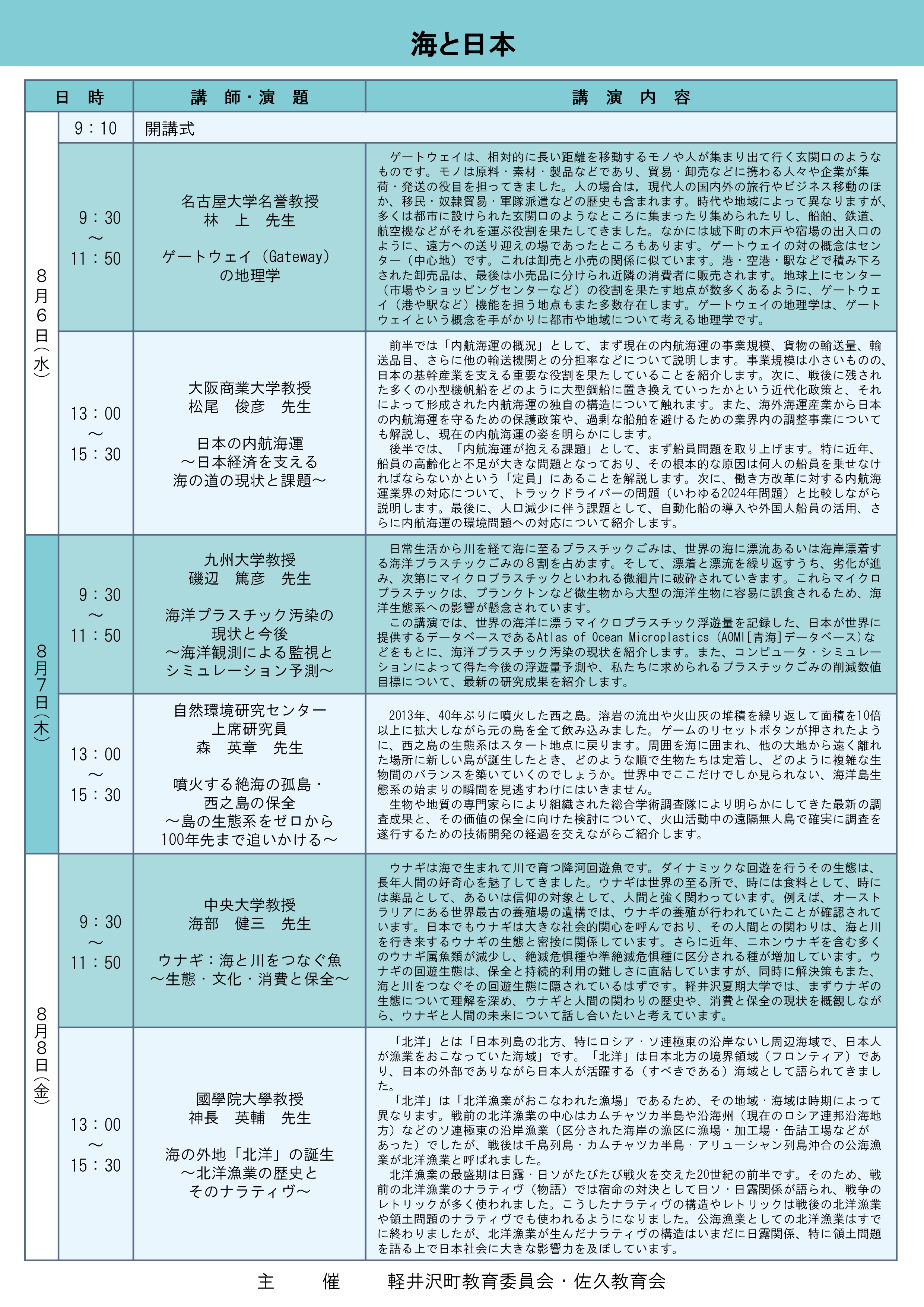第77回軽井沢夏期大学開催案内チラシ裏