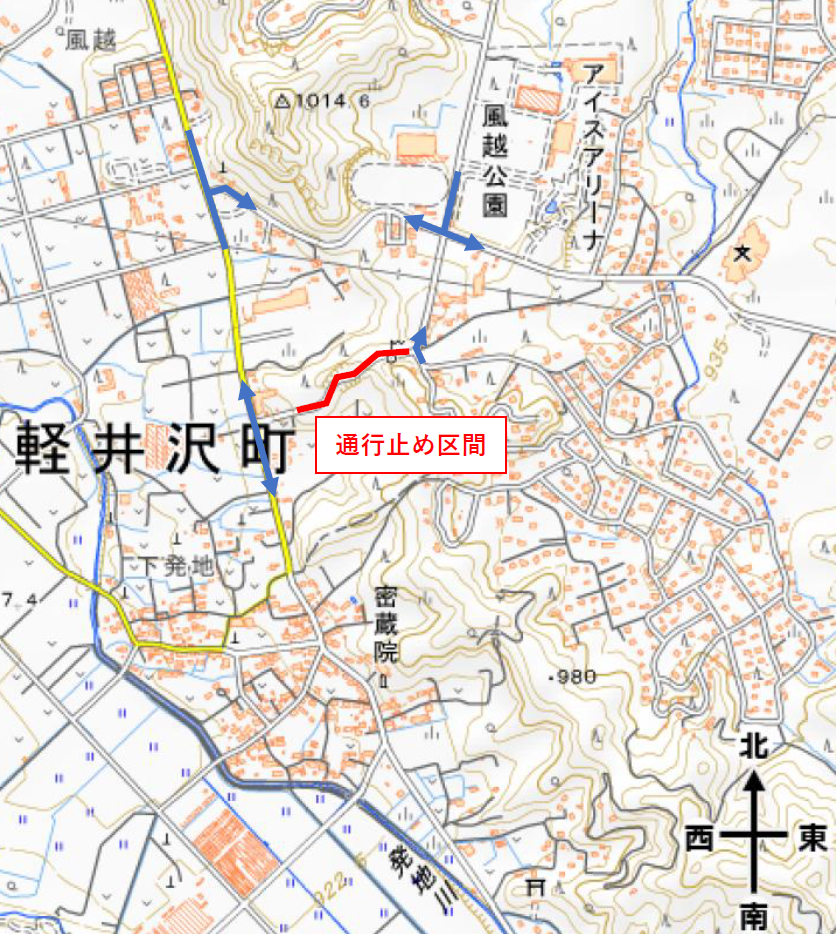 通行止め箇所の地図