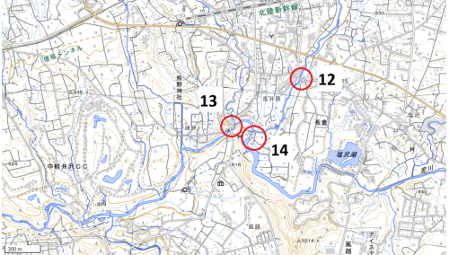 水難危険箇所12から14の場所の地図