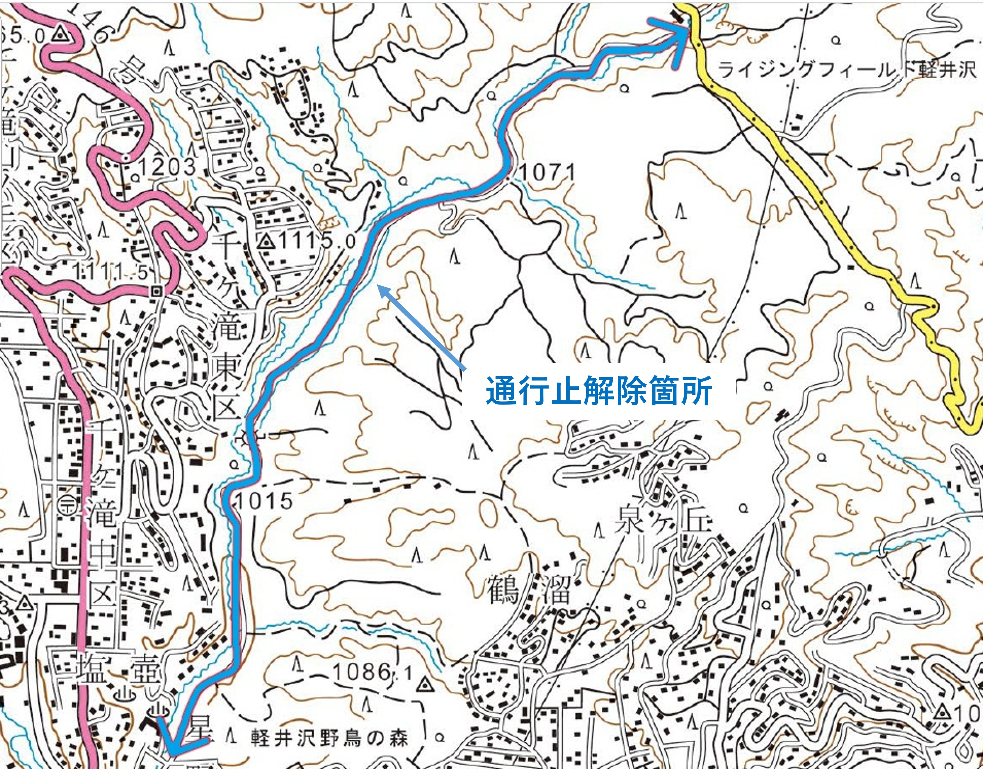 小瀬林道通行止め解除位置図